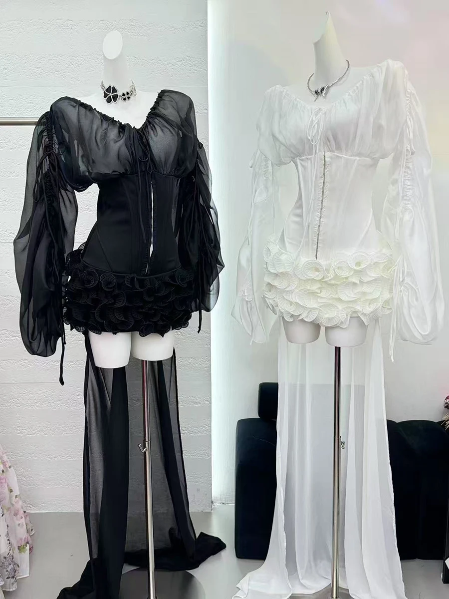 TWOTWINSTYLE, vestidos adelgazantes con apliques empalmados lisos para mujer, vestido sin tirantes sin mangas de cintura alta con temperamento, moda femenina