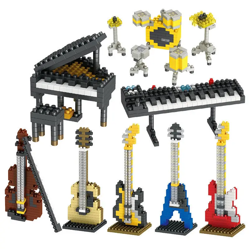 MOC-bloques de construcción de instrumentos musicales para niños, Mini Piano de plástico ABS, guitarra, montaje de bricolaje, ladrillos, juguetes educativos