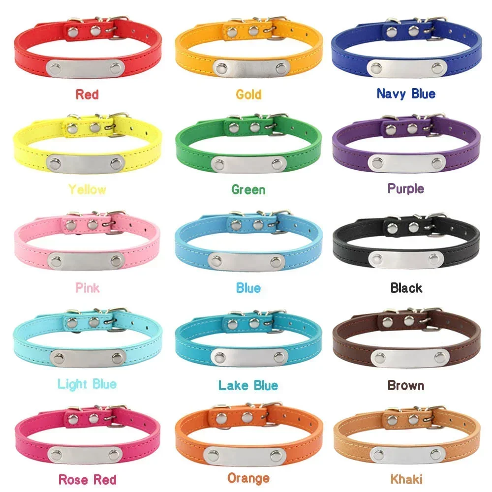 Collar de perro personalizado con nombre, ID tallado, Collar de cuero PU sólido antipérdida para perros pequeños, medianos y grandes, suministros para cachorros y gatos, color rosa