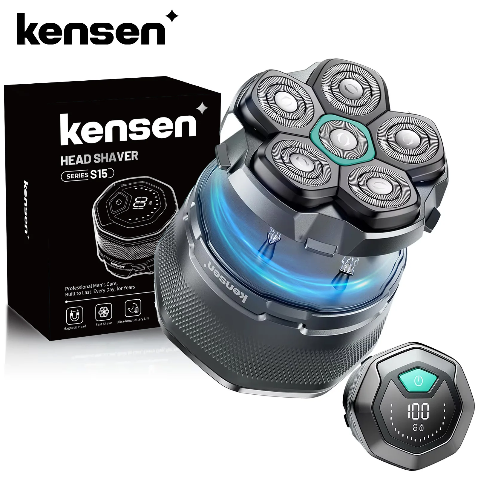 KENSEN-Afeitadora eléctrica flotante magnética 6D para hombres, maquinilla de afeitar para cabeza húmeda/seca, recortadora de pelo, recargable por USB, pantalla LED, recortadoras de barba