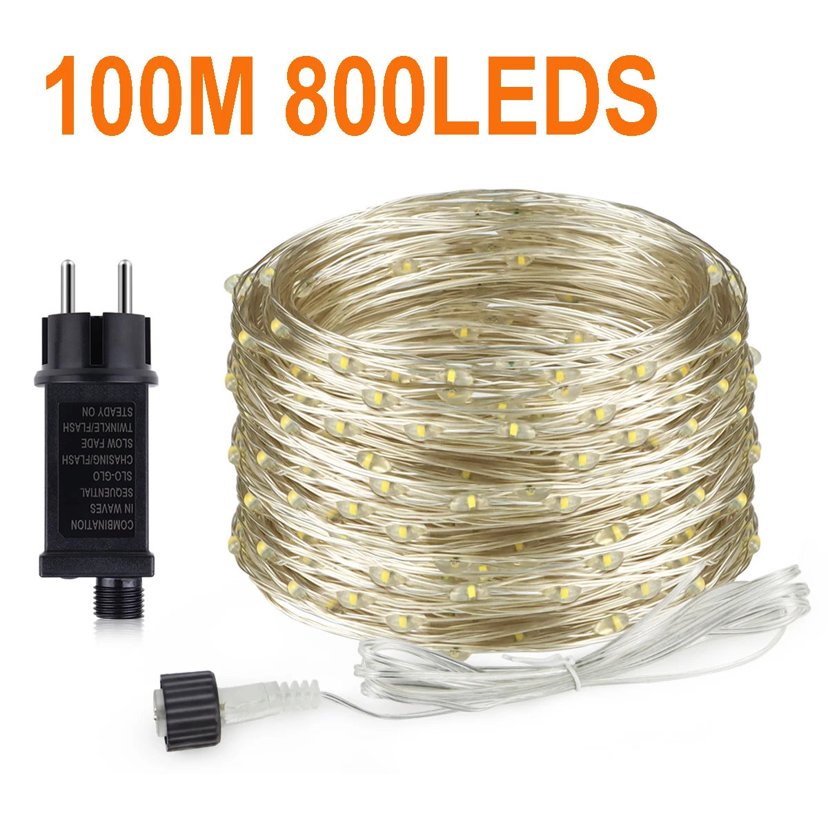 Guirnalda de luces LED de alambre de cobre para decoración navideña, enchufe europeo y estadounidense, 220V, 110V a 24V