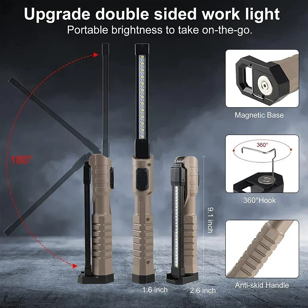 Linterna LED de trabajo plegable COB XPE, linterna de mano con batería integrada, lámpara de inspección de coche de emergencia, estroboscópica SOS roja