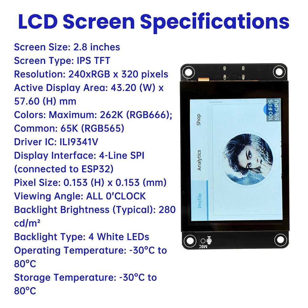 ESP32-S3 ESP32 S3 Módulo TFT de 2,8 pulgadas Placa de desarrollo de pantalla táctil con WiFi Bluetooth pantalla inteligente AI pantalla IPS 240x320