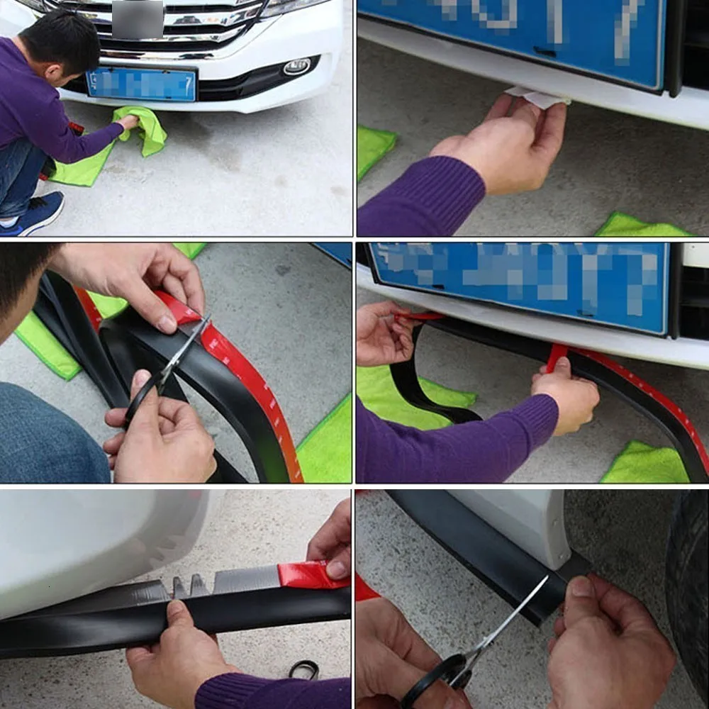 Labio de parachoques delantero de coche de 2,5 M, protectores de parachoques de goma para coche, alerón corporal, molduras exteriores brillantes, labios de parachoques, accesorios para coche