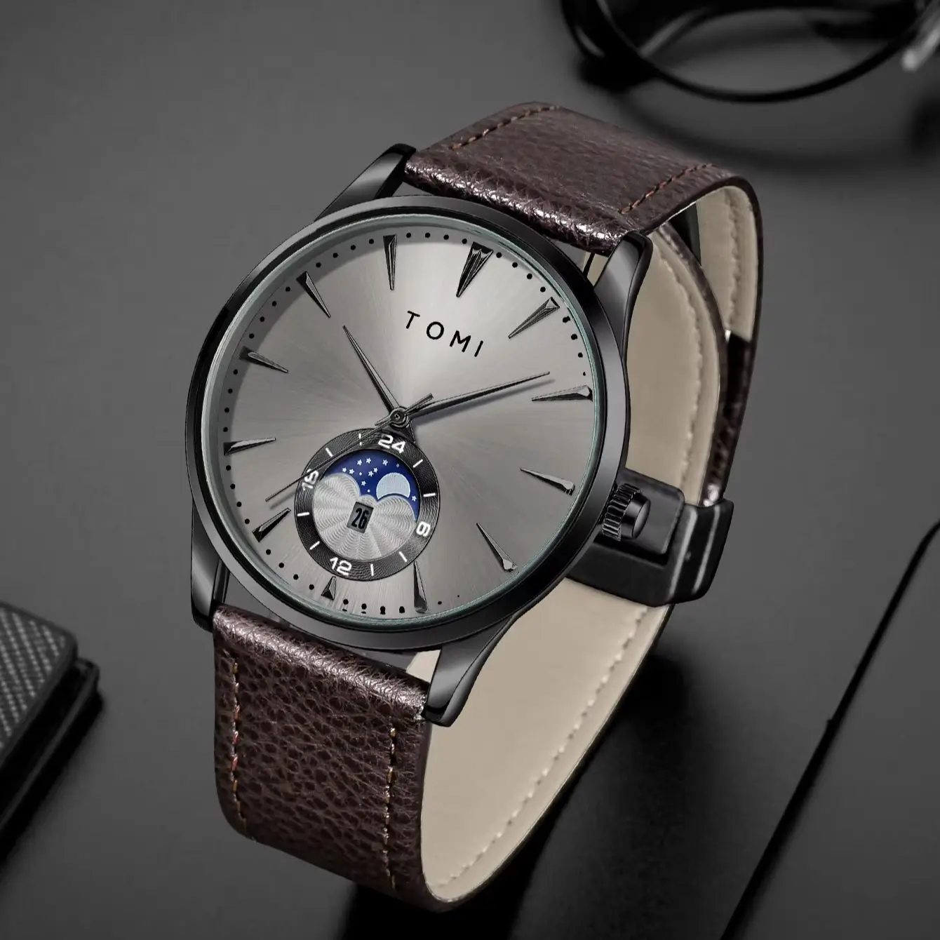 TOMI Set de Regalo de 2 Relojes para Hombre con Bolígrafo, Reloj de Cuarzo de Lujo con Calendario, Ideal para Regalo de Cumpleaños o Festivos