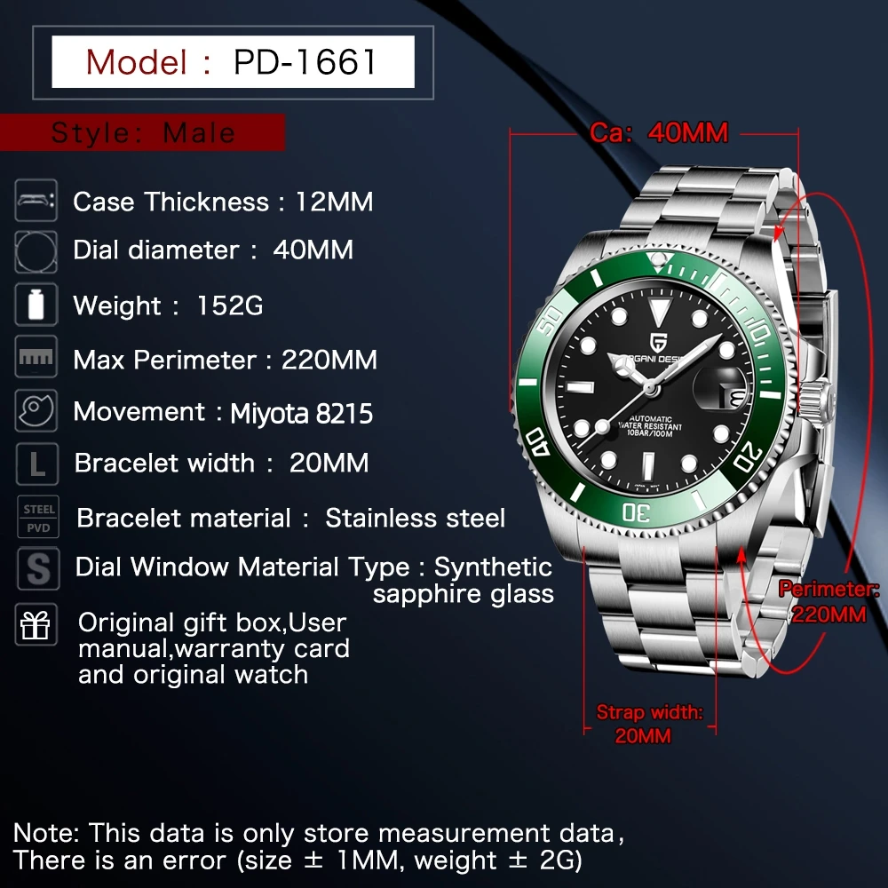Reloj Mecánico Automático para Hombre PAGANI Design 2026, Miyota 8215, Cristal de Zafiro, 40 mm, Acero Inoxidable, Resistente al Agua