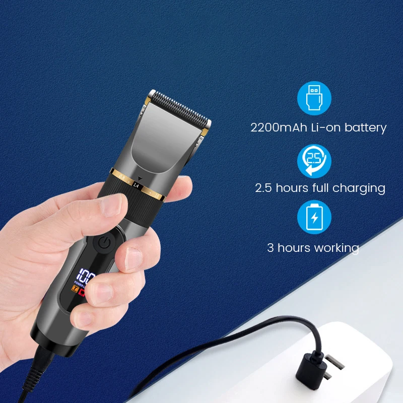 Cortadora de pelo profesional, recortadora eléctrica recargable para hombres, Barba, niños, máquina cortadora de peluquero, corte de pelo, pantalla LED resistente al agua
