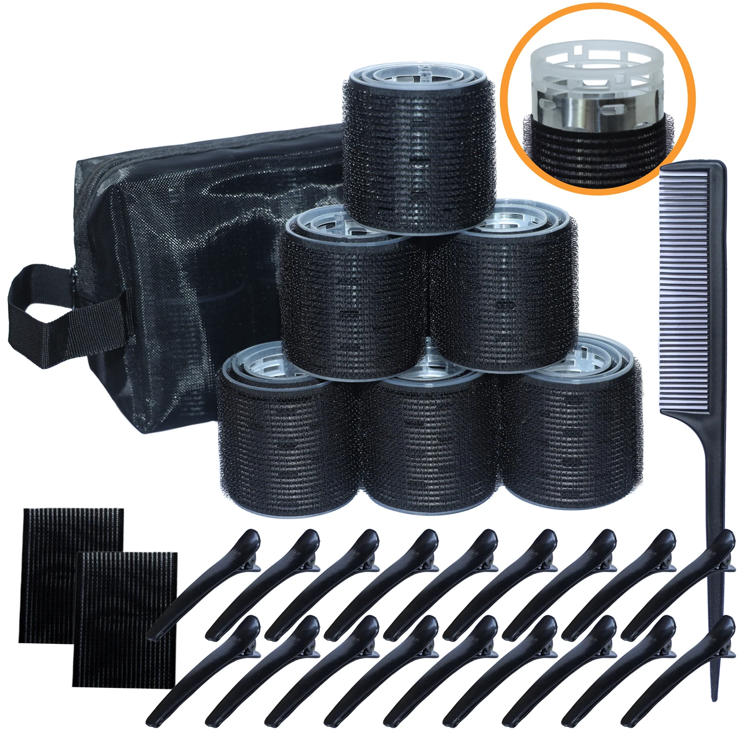 Juego de rulos de pelo térmicos de aluminio, calentamiento rápido, gran agarre automático, Air Bang, rizadores mágicos para dormir, bolsa de almacenamiento inofensiva para el cabello 1940