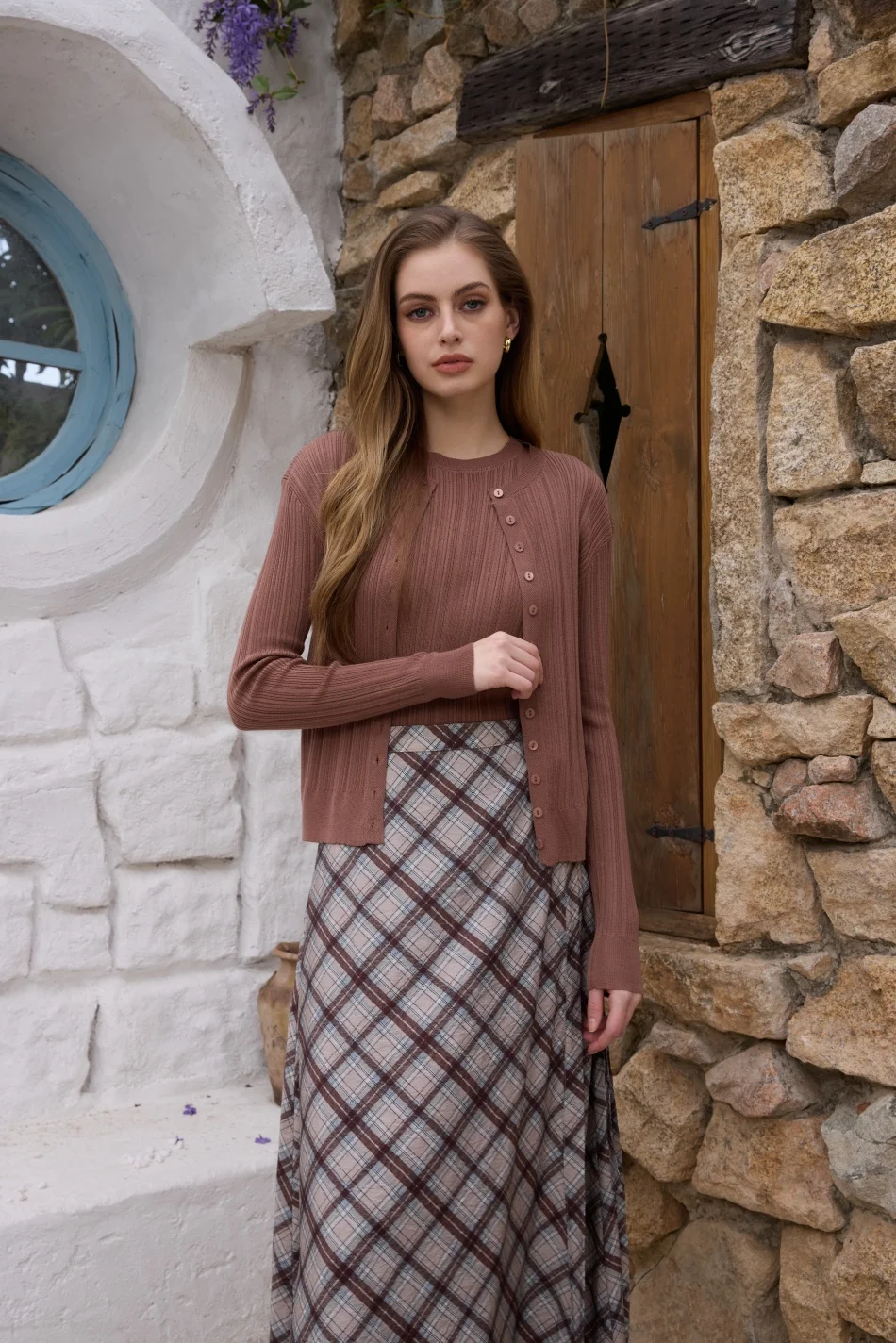 Falda cruzada vintage AS SS26 a cuadros, de una pieza, con cintura ajustable de 2 cm, a la moda para mujer.
