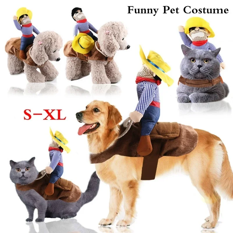 Ropa de jinete vaquero para perros y mascotas con sombrero, bonito traje para Halloween, Navidad, Festival, decoraciones para fiestas, cachorros, disfraz de Cosplay