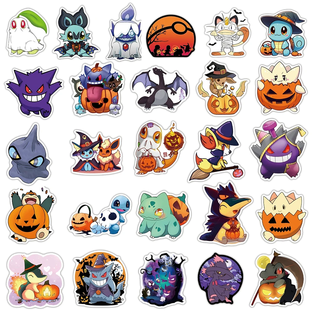 10/30/50 Uds. Pegatinas góticas de Pokémon, calcomanías de anime de Pikachu y Charmander para Halloween, juguetes impermeables, graffiti, papelería, para laptop