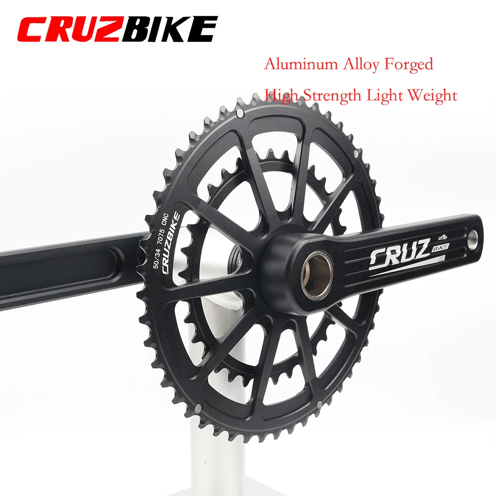 CRUZbike-platos y bielas para bicicleta de carretera, manivela de 155/160/165/170/175mm, 50-34T/52-36T/53-39T, doble plato, tornillo de bicicleta plegable BB