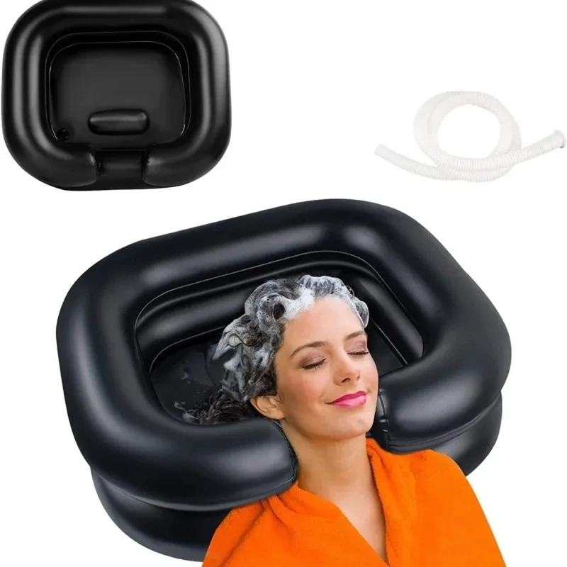 Tubo de drenaje de PVC inflable, lavabo portátil plegable para lavado de cabello, lavabo para pacientes embarazadas y adultos, tazón de champú adecuado para el hogar