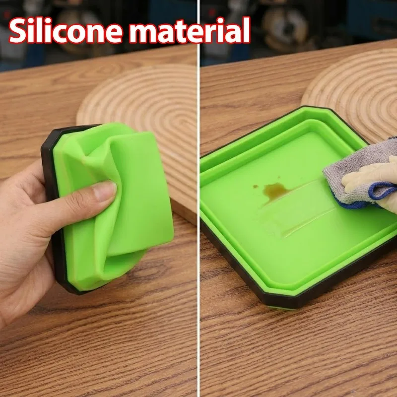Bandeja Magnética Plegable para Piezas, Recipientes Cuadrados de Silicona con Succión para Almacenamiento de Pernos, Tuercas, Arandelas, Pasadores y Tornillos