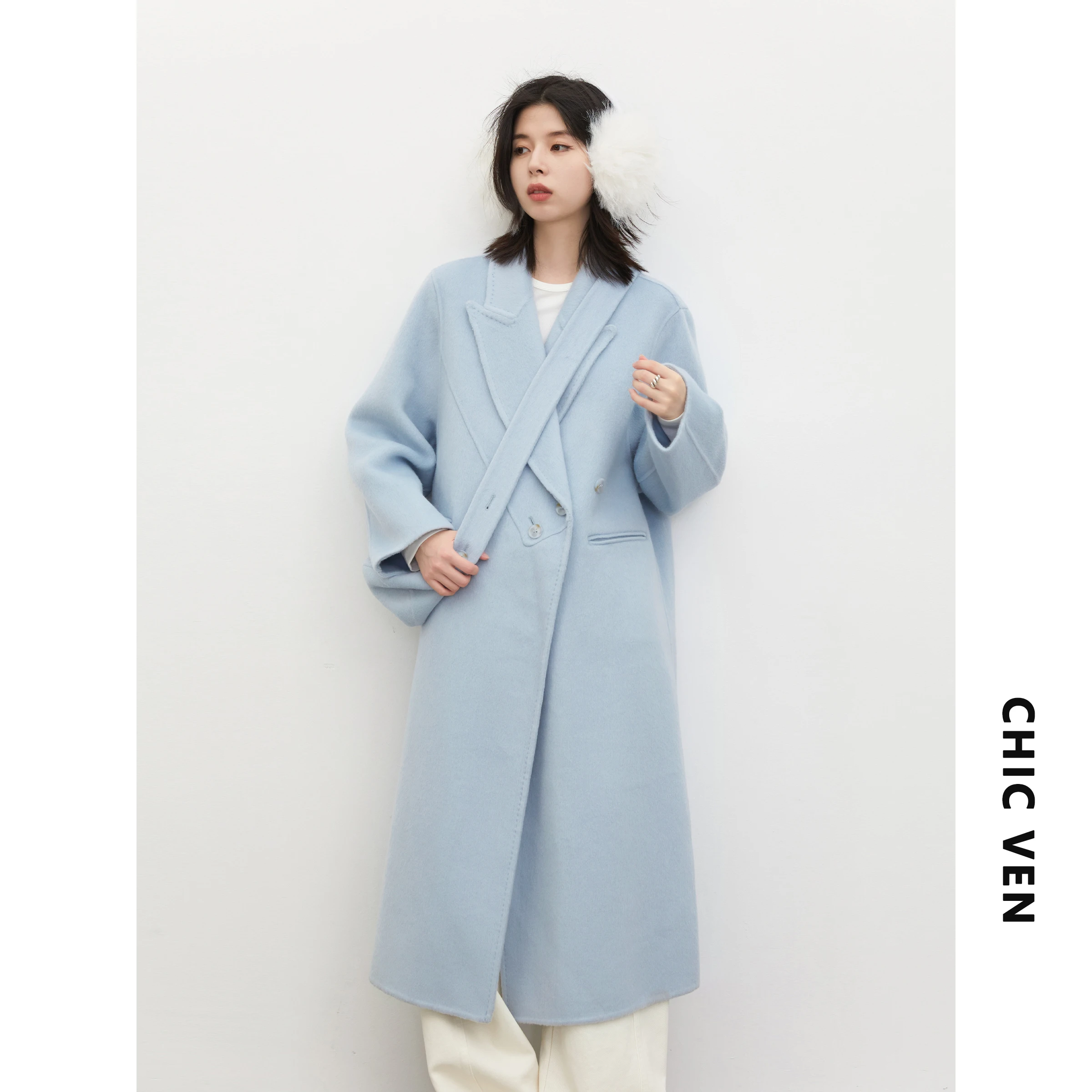 CHIC VEN Abrigo Largo de Lana para Mujer, Estilo Oversize, Doble Cara, Ropa Exterior Femenina, Cortavientos, Otoño Invierno 2026