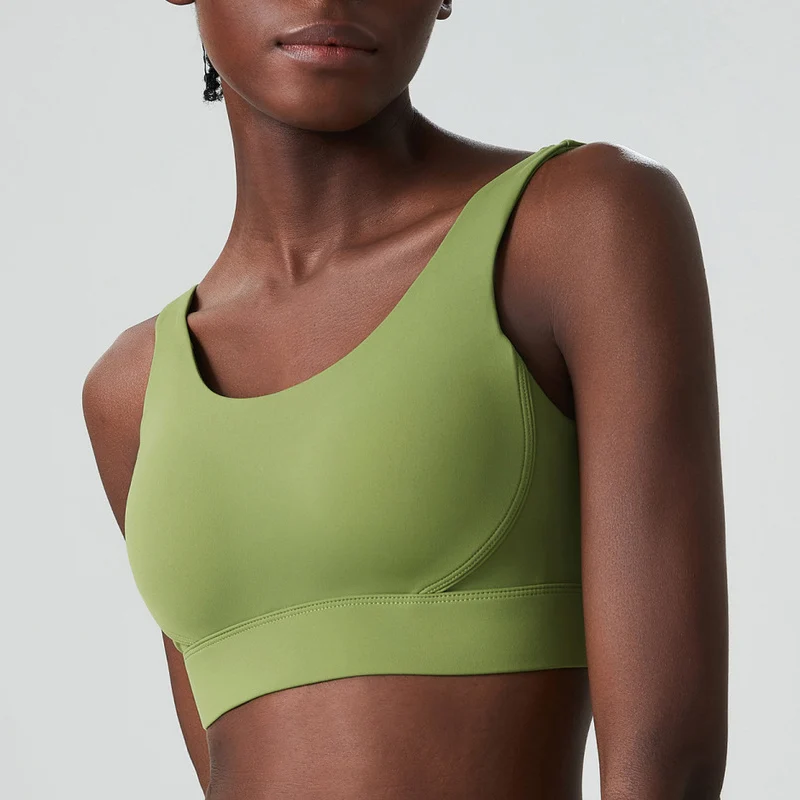 Sujetador de Yoga de alto impacto para mujer, ropa interior deportiva suave, transpirable, con almohadillas fijas para el pecho, Color sólido
