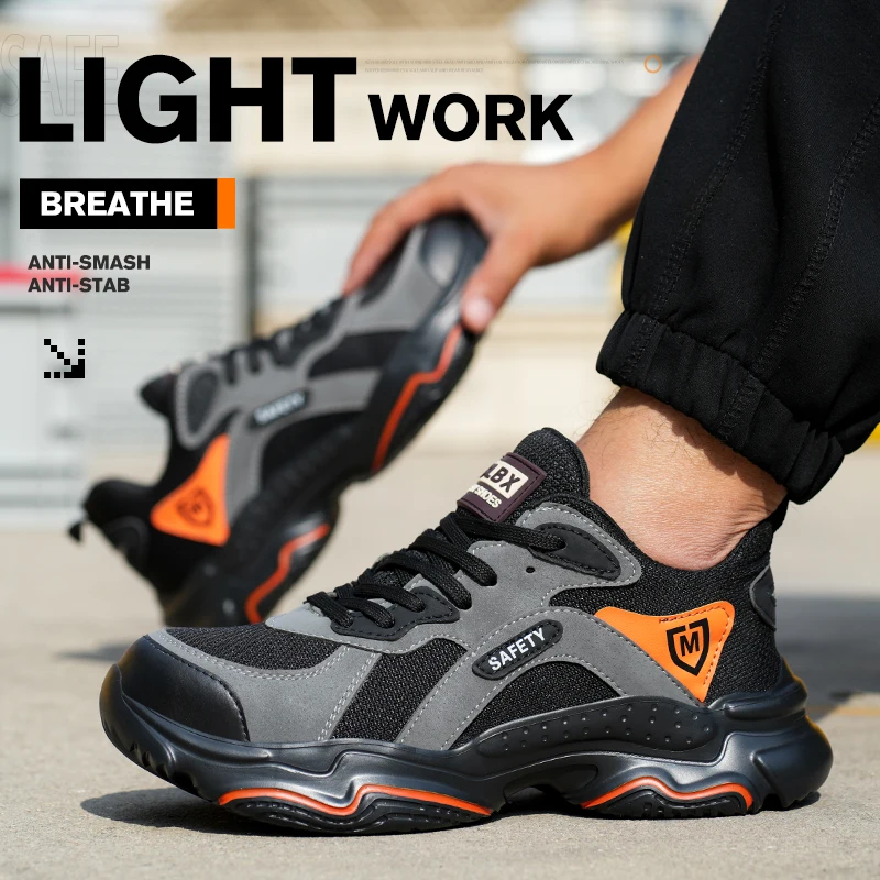 Zapatos de seguridad para el trabajo, zapatillas protectoras transpirables para el trabajo para hombre, zapatos de trabajo antipinchazos, zapatos deportivos exteriores con punta de acero para hombre