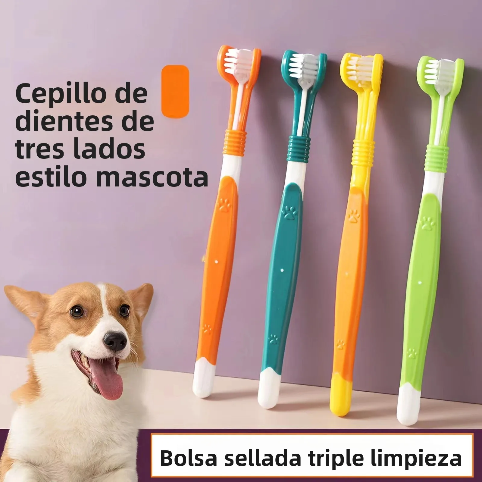Cepillo de Dientes para Mascotas de 3 Cabezas, Cepillo de Dientes de Cerdas Suaves para Limpieza Bucal de Perros de Raza Pequeña, Mango de Fácil Agarre, Suave con las Encías, Reduce la Placa