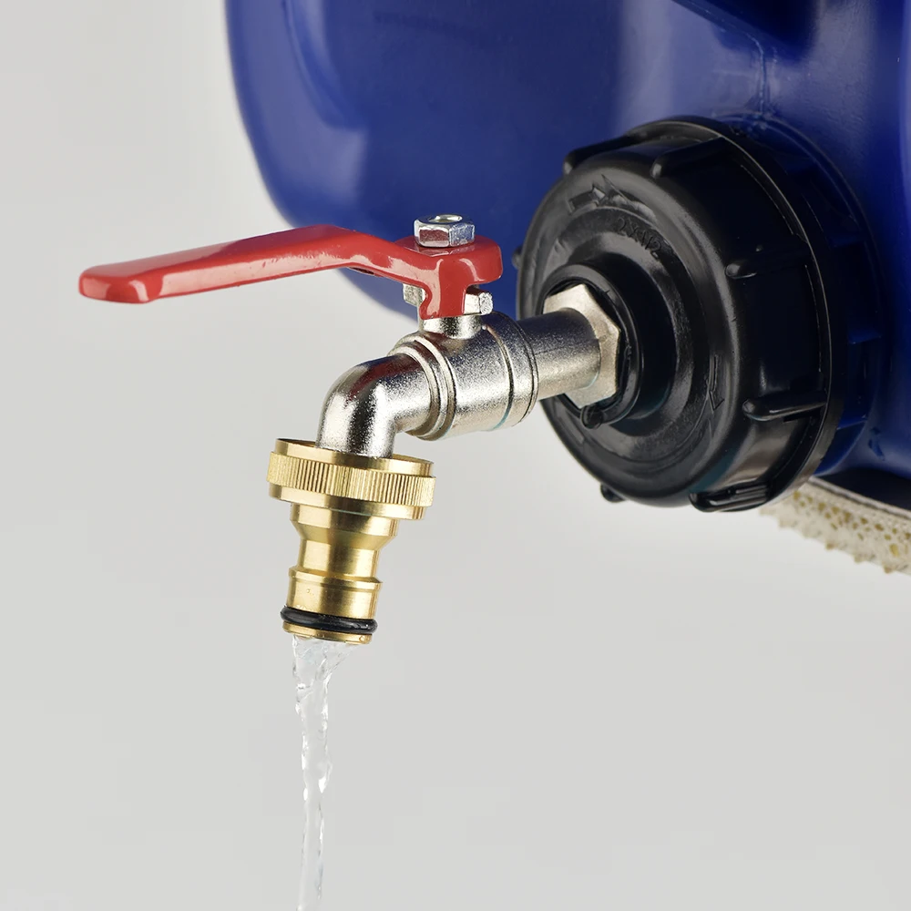 Adaptador de grifo de tanque IBC de rosca S60X6, boquilla, manguera de jardín de 1/2 vías, grifo de conexión rápida, accesorio de válvula de tanque de latón/aleación