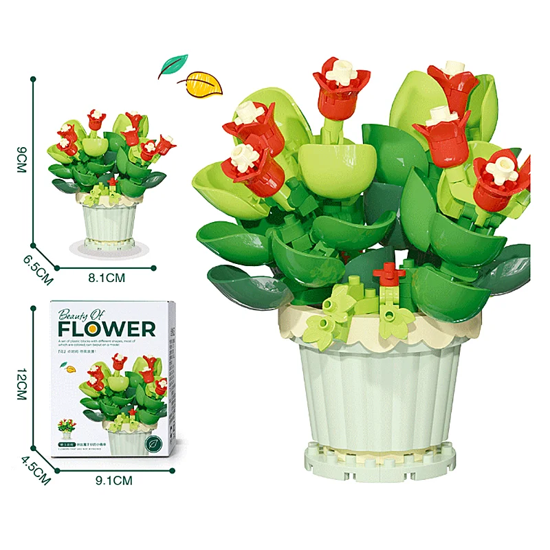 Ramo de bloques de construcción creativo, regalo en maceta de plantas de flores eternas, planta en maceta de girasol rosa, juguete de bloques de construcción ensamblado