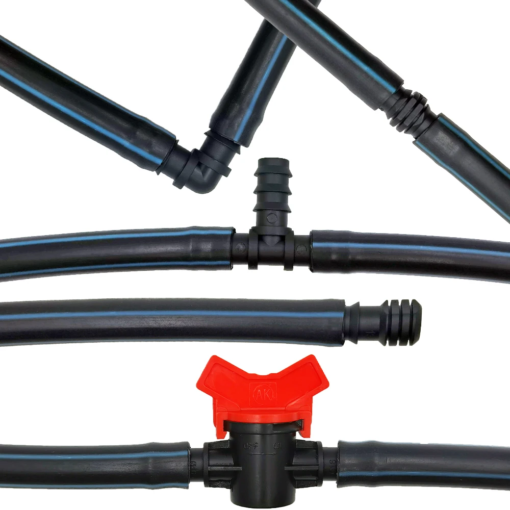 Kit de accesorios de riego por goteo, 34 Uds., 1/2 ", tapón de codo en T recto para tubería de 1/2 pulgadas y 16mm, conexión de manguera de riego de jardín