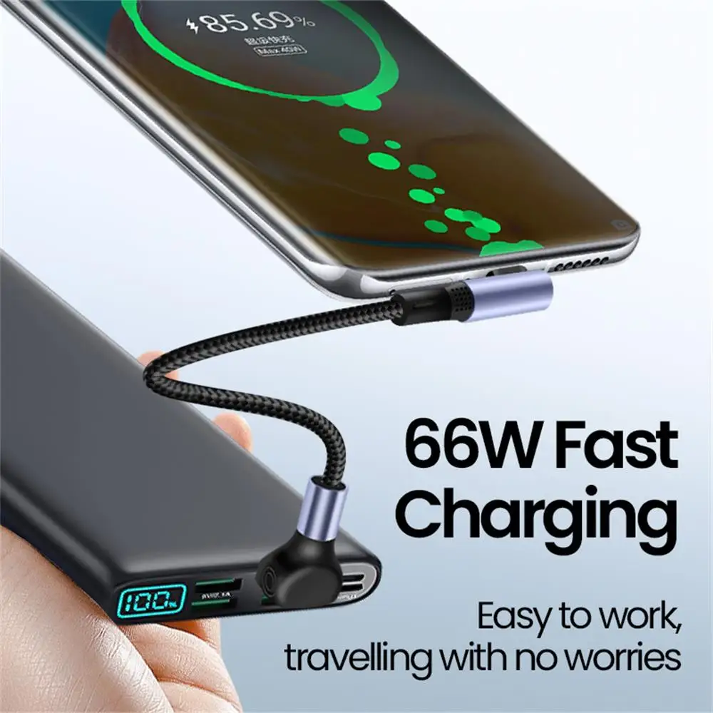 Cable de datos de carga rápida USB A/USB C a tipo C de 66W, codo corto de 90 grados para iPhone 16 15, Banco de energía, Cable USB C de 0,15/0,25/0,5 m