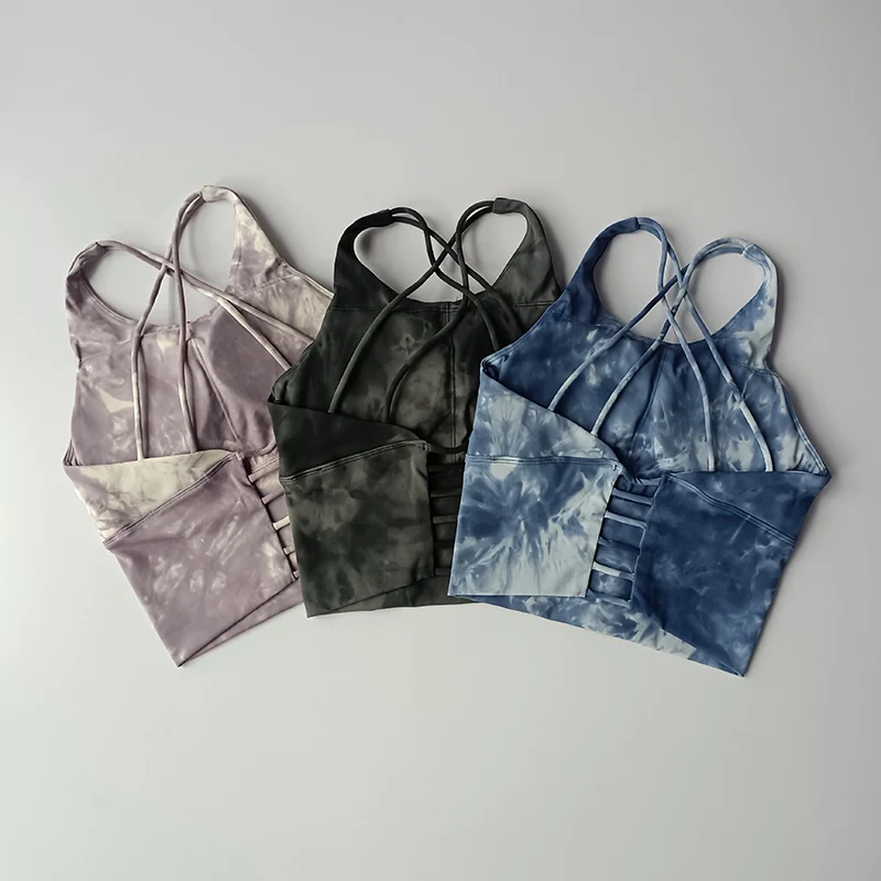 Lencería deportiva Sexy para correr, traje de entrenamiento a prueba de golpes, sujetador de Fitness, teñido anudado, belleza, espalda, chaleco de Yoga, tirantes