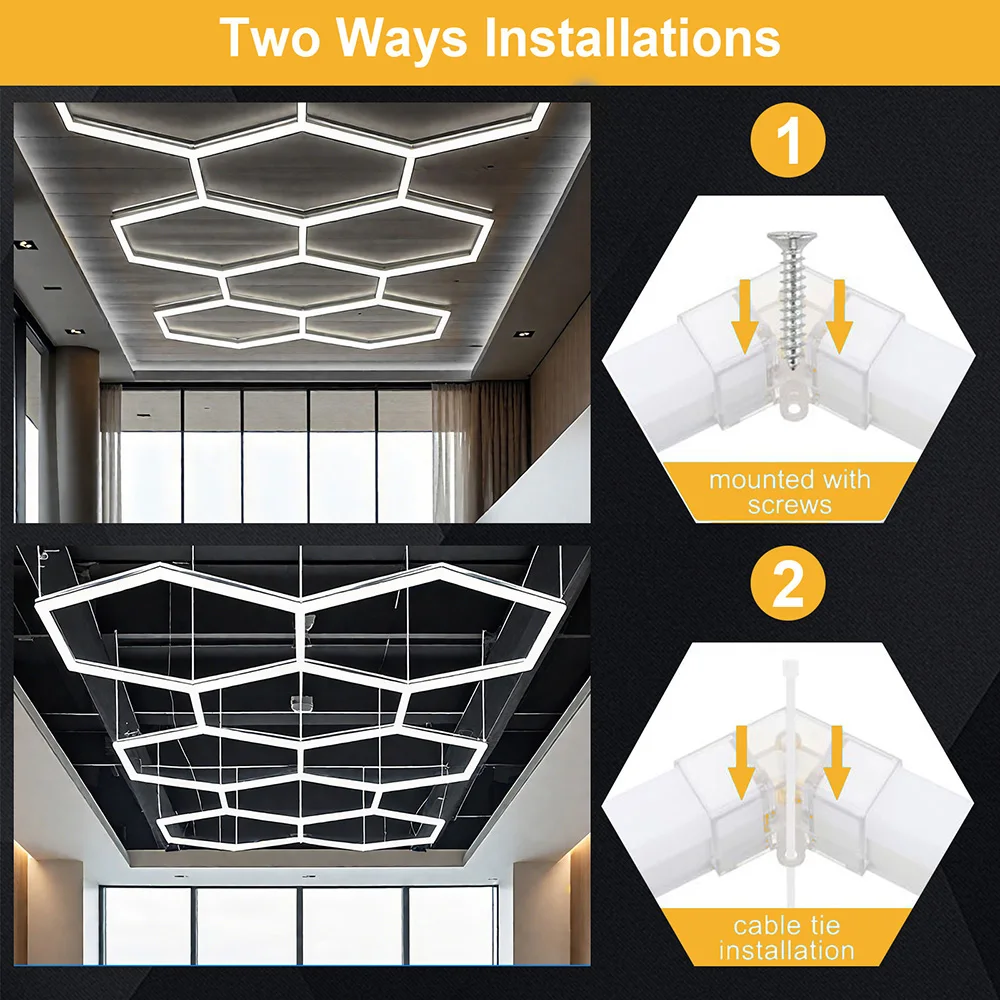 Luz blanca LED hexagonal en forma de panal para garaje, temperatura de color superbrillante de 6500K instalada en el techo, adecuada para garajes