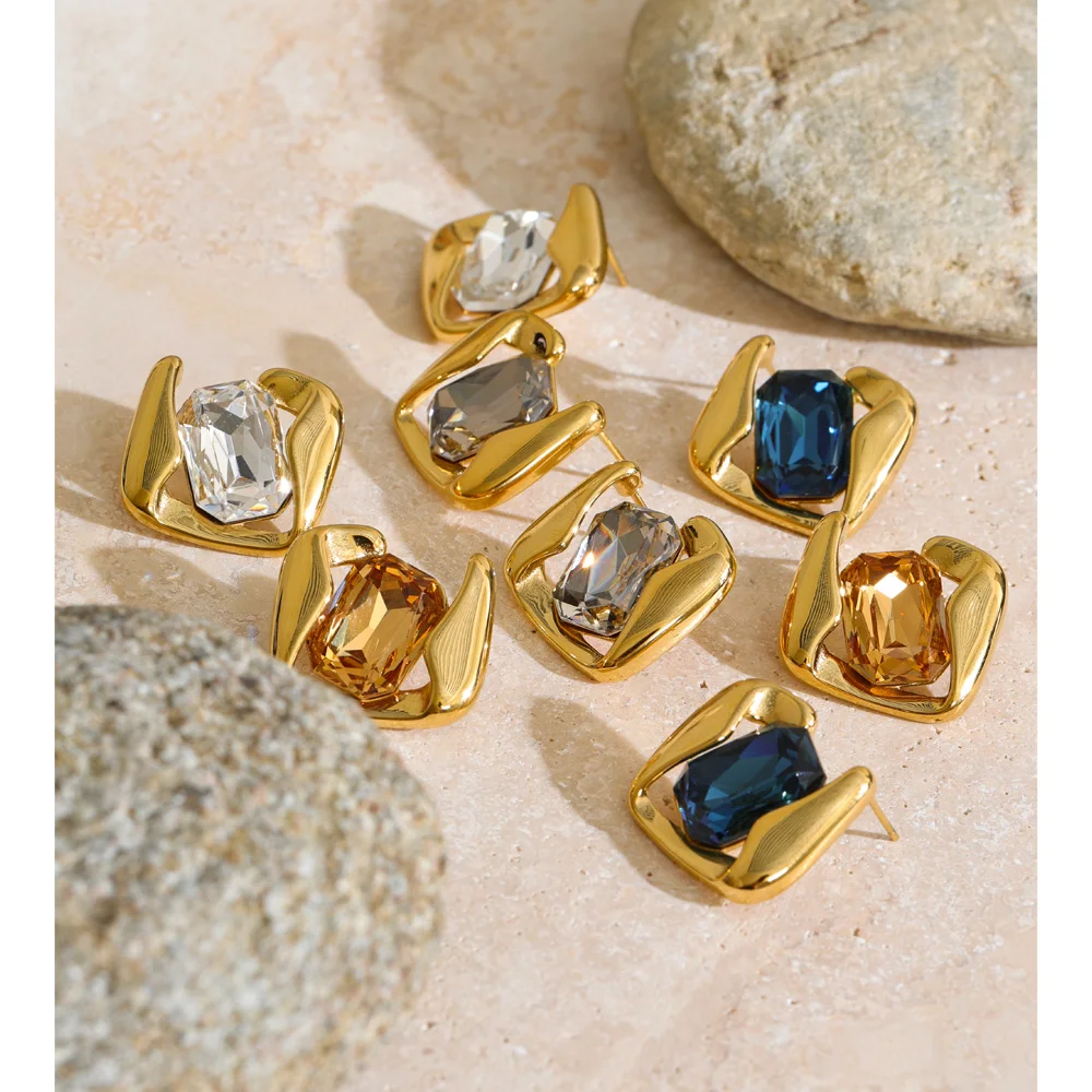 Pendientes cuadrados de cristal multicolor Yhpup, chapados en PVD de color oro de 16 quilates, joyería exquisita y elegante que previene las alergias