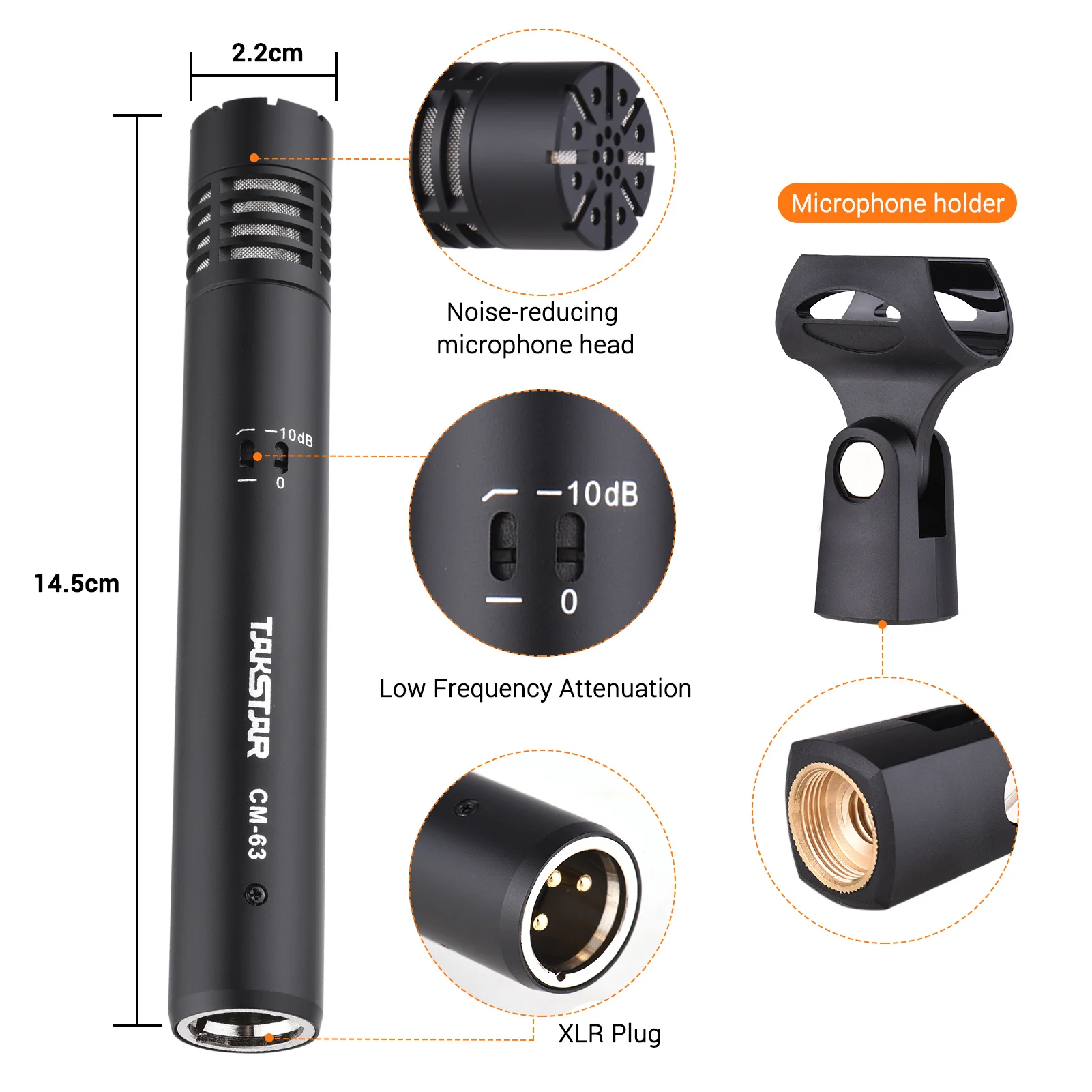 TAKSTAR CM-63 micrófono condensador de diafragma profesional micrófono cardioide XLR resistente a la humedad para micrófono de grabación de estudio