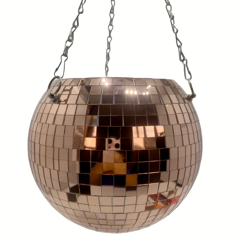 Macetero de bolas de espejo de discoteca colgante de inspiración bohemia, único, hecho a mano, autorriego, ahorro de espacio, decoración elegante para el hogar, 1 ud.