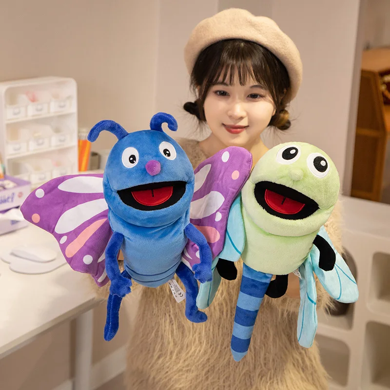 Marionetas de mano de 30CM, juguete para chico, insectos de peluche, Animal, oruga, mariquita, marionetas de mano, muñeca, cuentos familiares, juguete de dedo para juegos de rol
