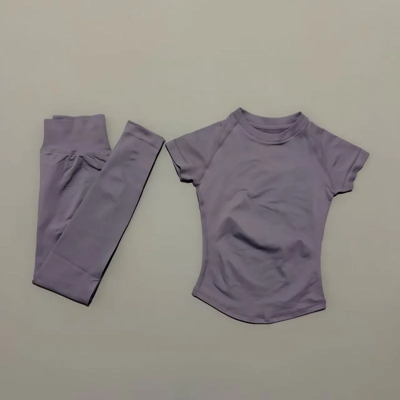 Conjunto Deportivo de 2 Piezas para Mujer, Manga Corta, Cuello Redondo, Transpirable, Leggings Deportivos para Yoga, Ropa Deportiva para Gimnasio