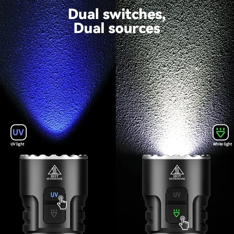 SOFIRN SR23 3300LM 6500K linterna UV 365nm EDC luz 21700 USB C recargable interruptor doble antorcha con tapa trasera magnética