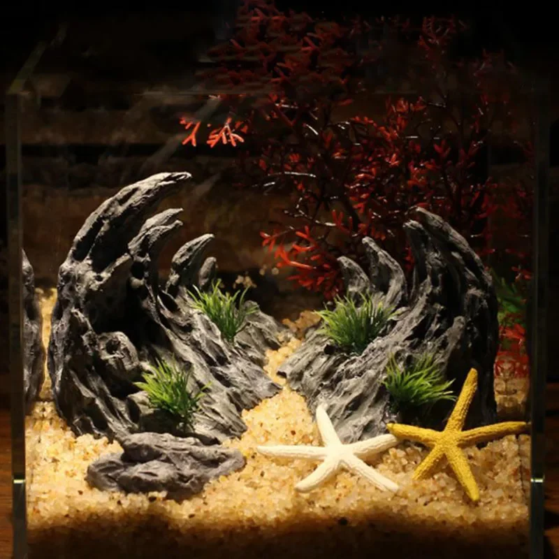 Decoración de acuario de resina, adorno de cañón simulado para acuario, rocas de acuario, decoración de peces, 2 uds.