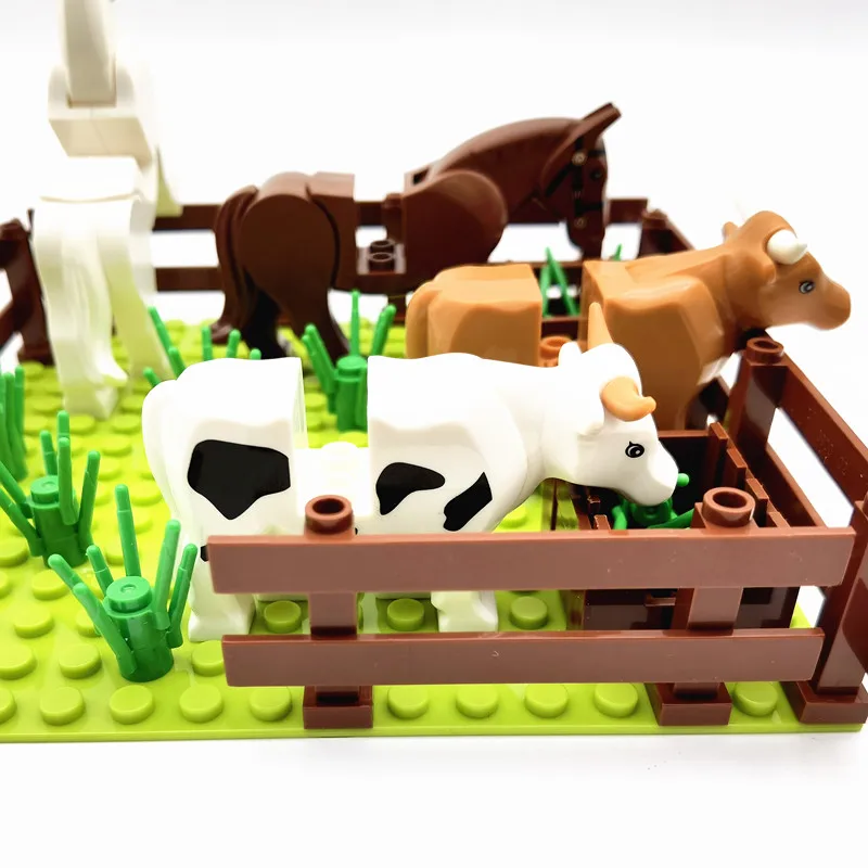 MOC-bloques de construcción de animales de granja para niños, Juguetes clásicos compatibles con bloques, placa Base, Juguetes para niños