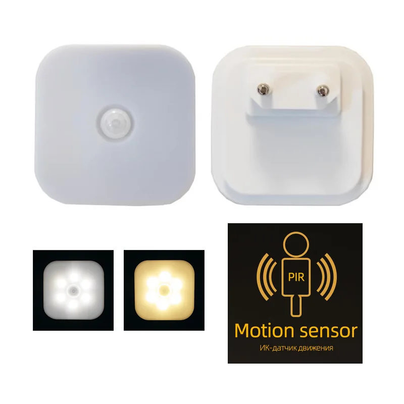 Luz LED nocturna inalámbrica con Sensor de movimiento, enchufe europeo, luz nocturna para niños, mesita de noche para el hogar, dormitorio y pasillo, 1/2 Uds.