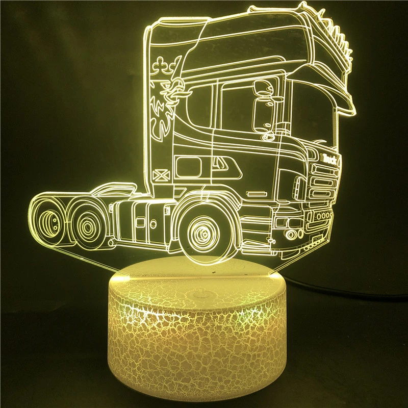 Lámpara de ilusión 3D de cabeza de camión, luz nocturna Led acrílica, decoración de dormitorio, 7 colores cambiantes, regalo para niños