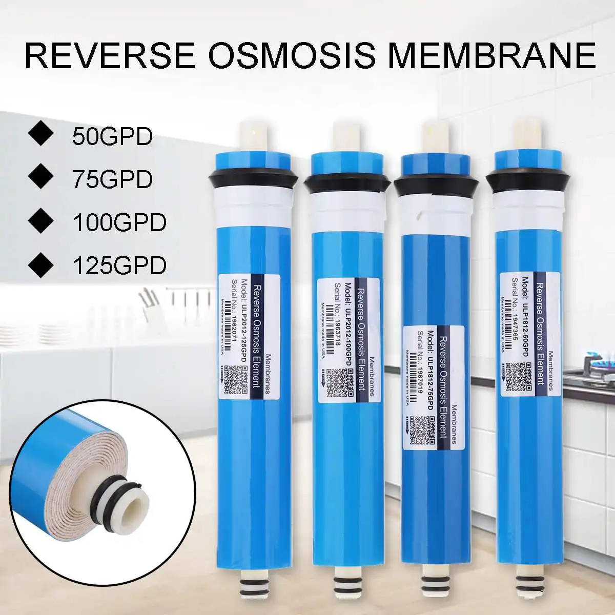 Hogar cocina ósmosis inversa membrana RO reemplazo sistema de agua filtro purificador tratamiento de agua potable 50/75/100/125GPD