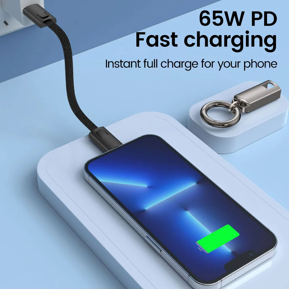 Cable de carga rápida tipo C a tipo C llavero 65W PD para iPhone 15 Xiaomi Samsung tipo c a ios Cable de datos portátil Keycha