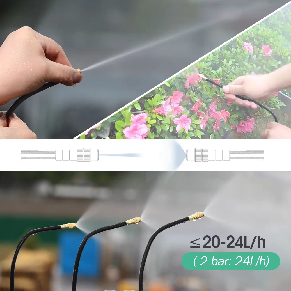 Manguera de PE negra de 8mm, sistema de riego por nebulización con boquilla Flexible de 20cm, Kit de pulverizador ajustable para jardín, bomba autocebante de 45/60/80/100W