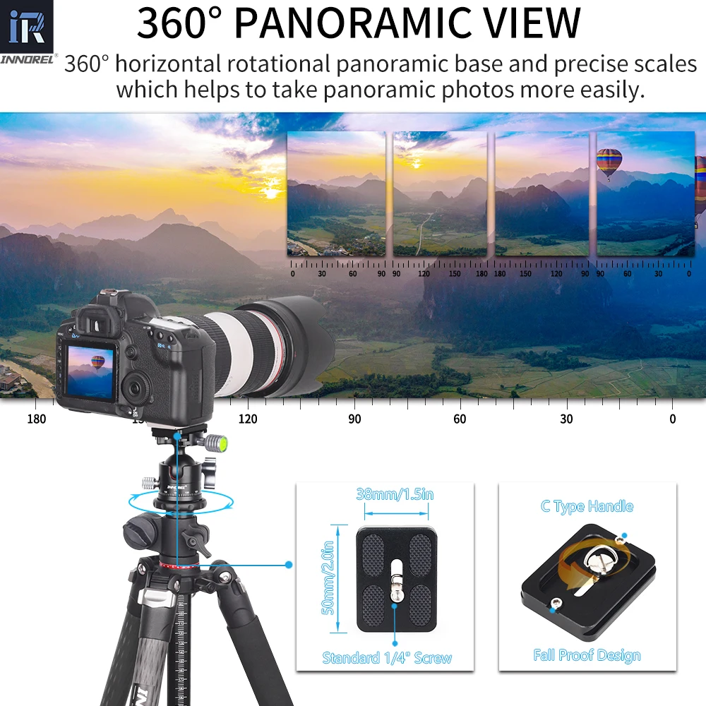 INNOREL C36 Cabeza de bola de perfil bajo 360 °   Cabezal de trípode para cámara panorámica, diámetro 36mm, para monopié, cámaras DSLR, carga de videocámara 16kg