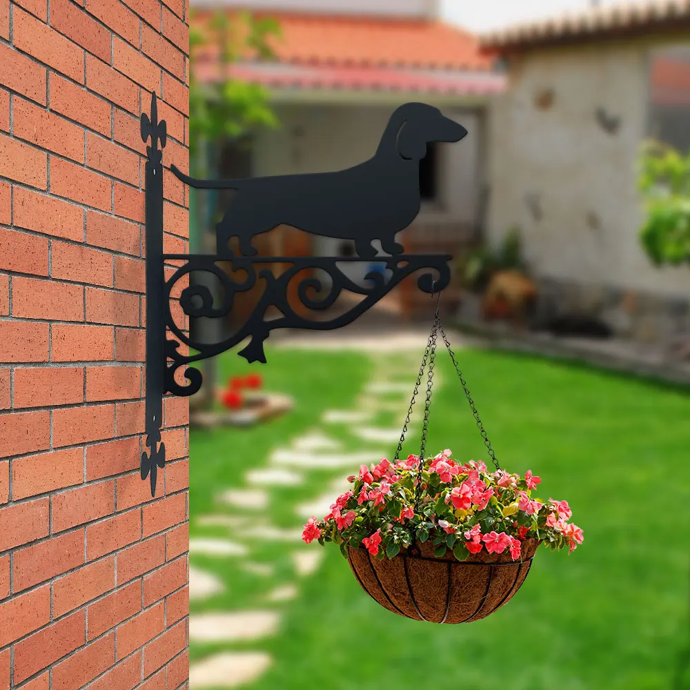 Soporte con silueta de dachshund elegante DDPNKL. Coloca plantas o decoración con un encanto canino. 25 cm de alto, se adapta a cualquier pared.