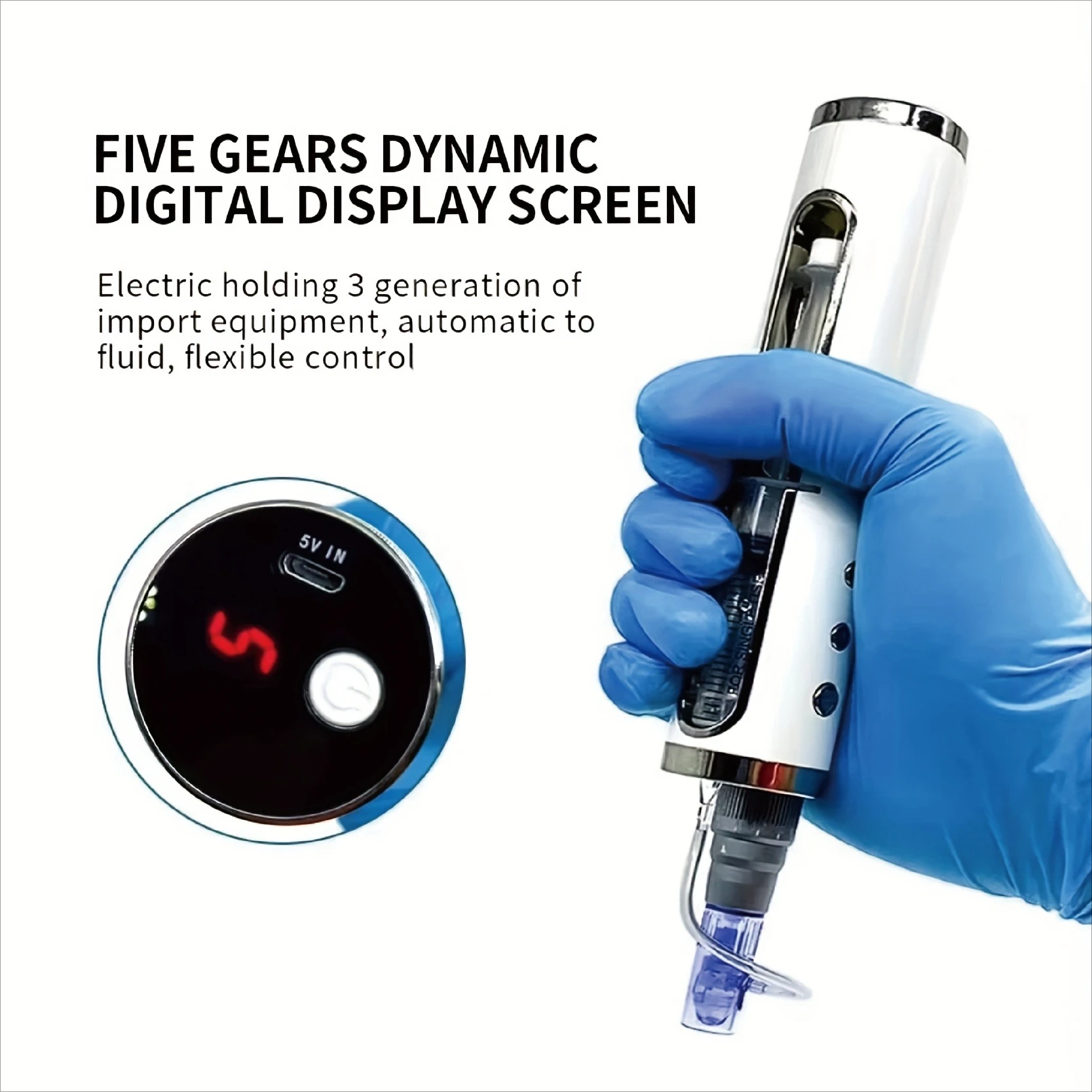 Nuevo Dermapen Eléctrico Ajustable de 5 Niveles con 2 Cartuchos Nano Redondos, Microagujas Ajustables y Salida de Líquido para el Cuidado Facial