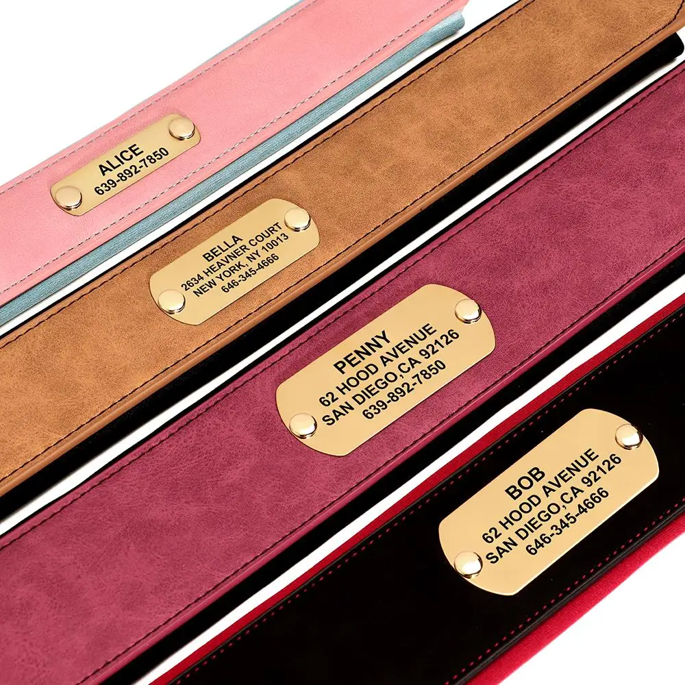 Collar de cuero personalizado para perro, collares acolchados anchos y suaves para perros medianos y grandes con placa de identificación grabada gratis, accesorios para perros