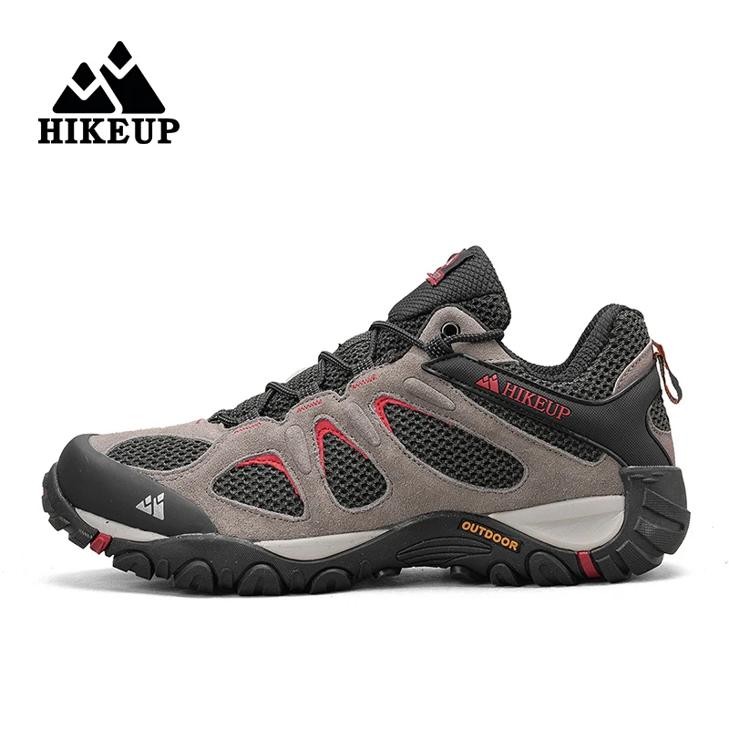 HIKEUP-zapatos de senderismo de cuero para hombre, calzado deportivo resistente al desgaste, con cordones, para escalada, Trekking y caza, novedad