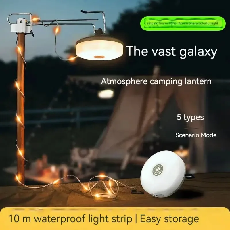 Lámpara LED de Camping de 10M de longitud, tira de atmósfera, cinturón de luz reciclable impermeable, lámpara de decoración de jardín al aire libre para tienda de campaña y habitación