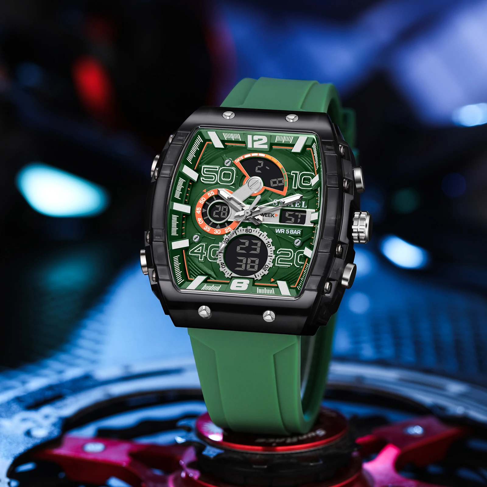 SMAEL marca 8109 nuevo reloj electrónico moda cuadrado doble pantalla impermeable luminoso multicolor para hombres