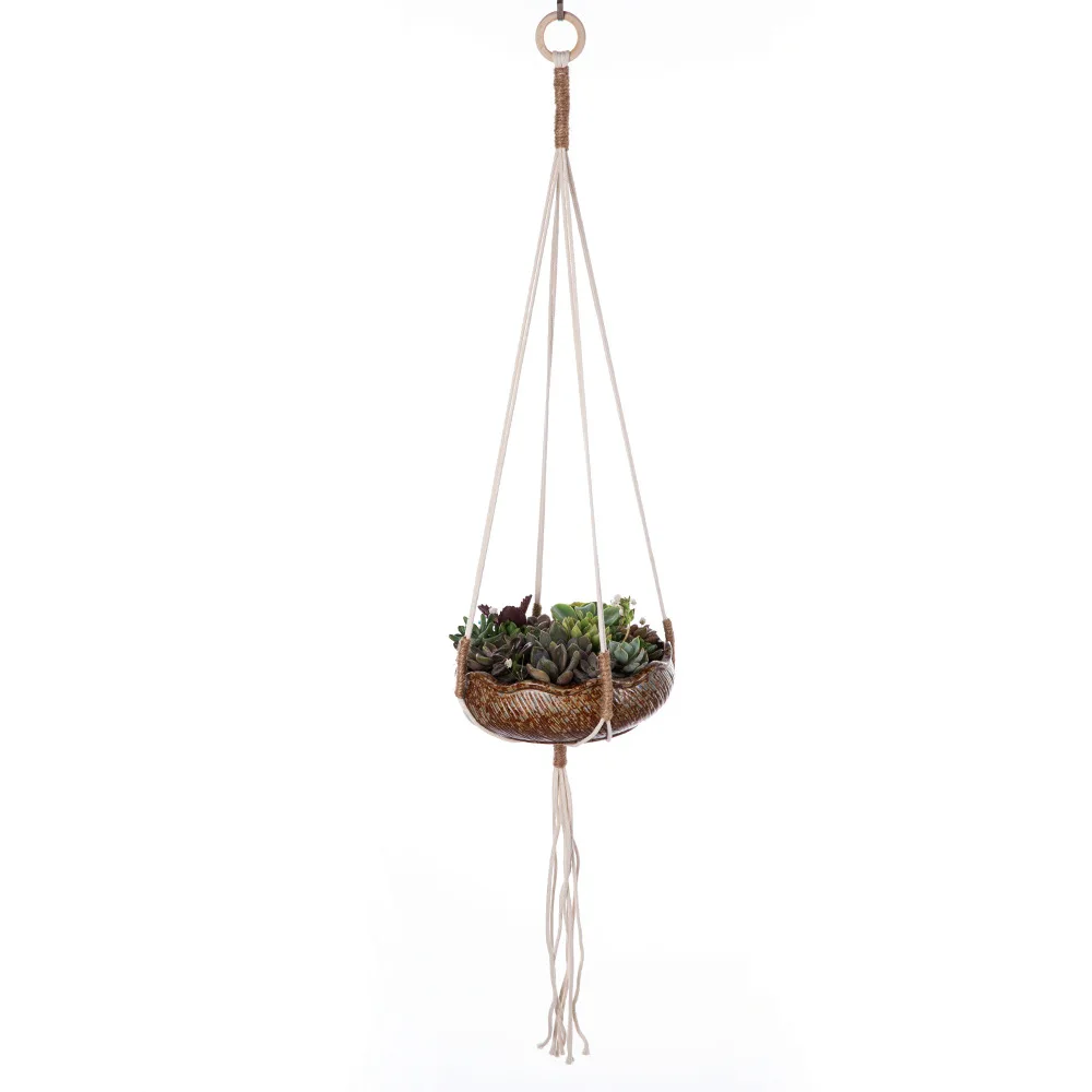 Colgador de macramé para plantas, cesta colgante para interior, cuerda de algodón tejida, maceta, soporte para plantas de ganchillo, soporte para decoración del hogar Bohemia