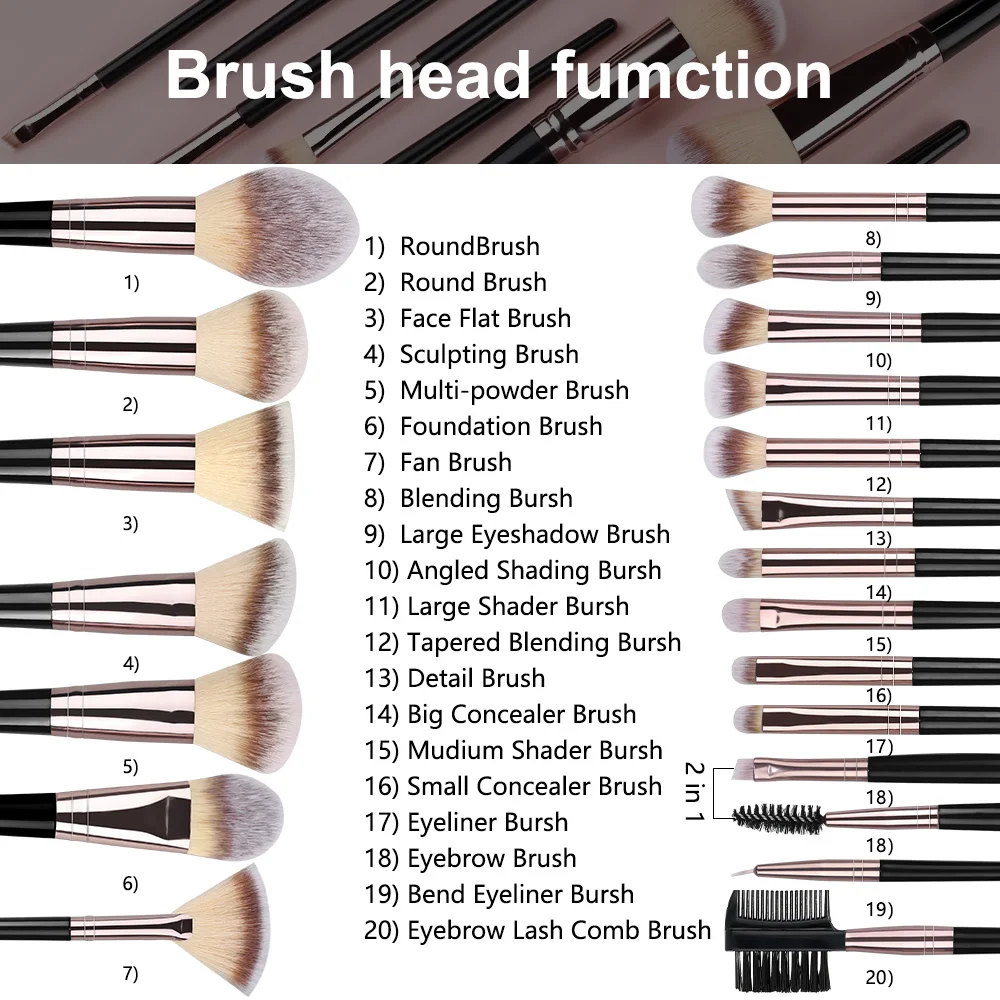 Juego de brochas de maquillaje de 3-20 piezas, sombra de ojos, base, colorete, resaltador, corrector, herramienta de belleza femenina, esponjas de belleza, esponjas para pulgar